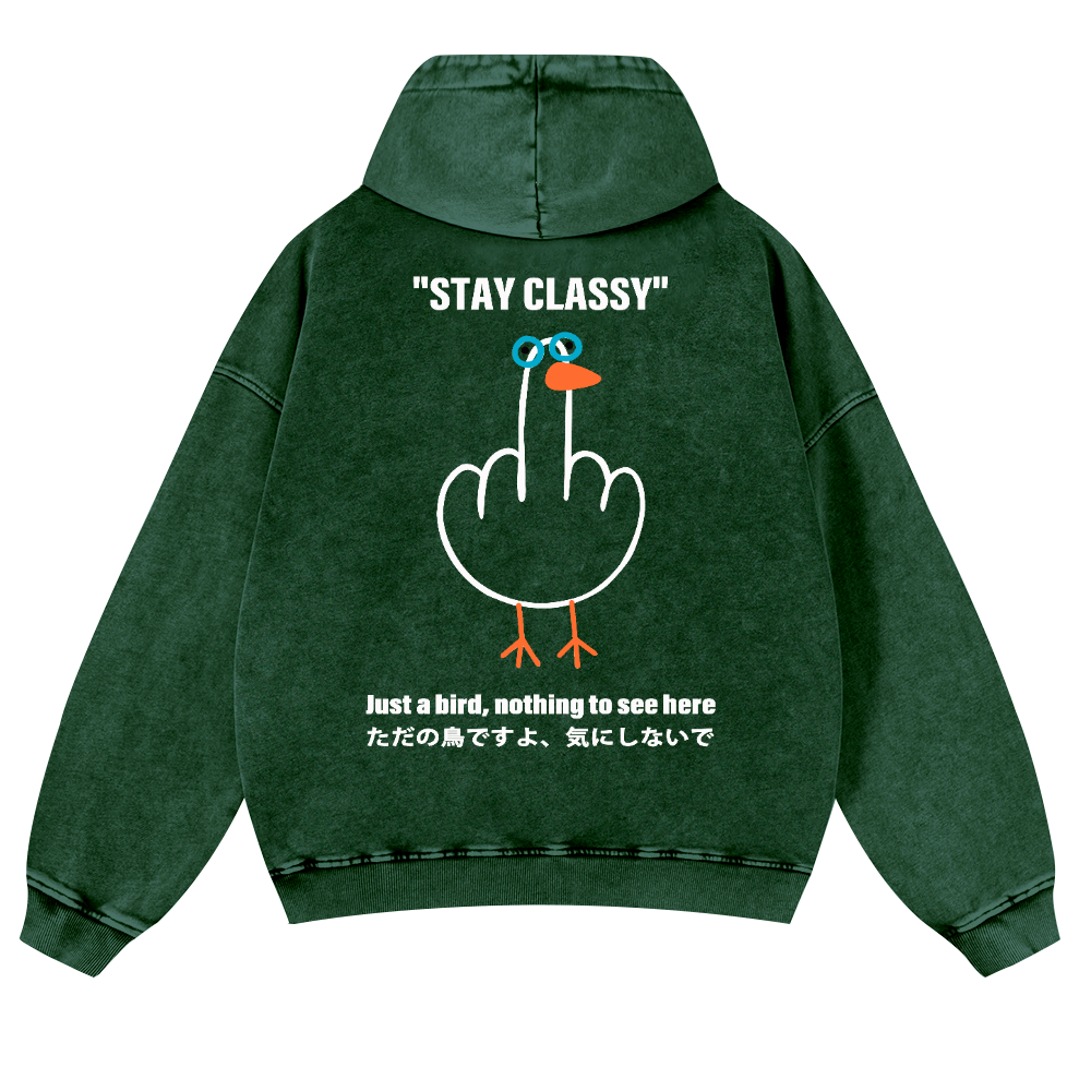 Stay Classy Bird Vintage Washed Cotton Back Art Hoodie