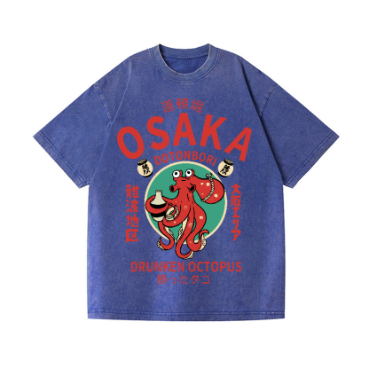 Osaka Dotonbori Drunken Octopus Vintage Wash Japanese Design T-Shirt