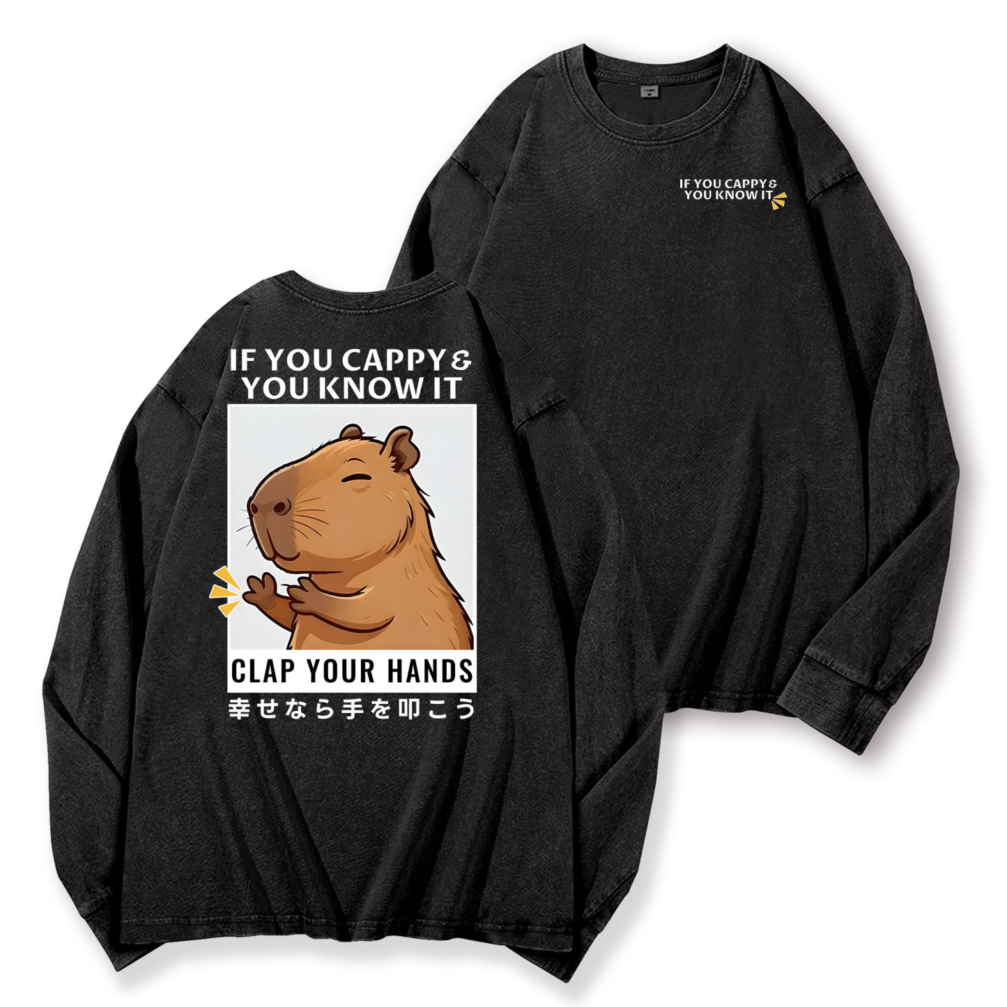 Capybara Vintage Washed Cotton Back Art Long-sleeve T-shirt