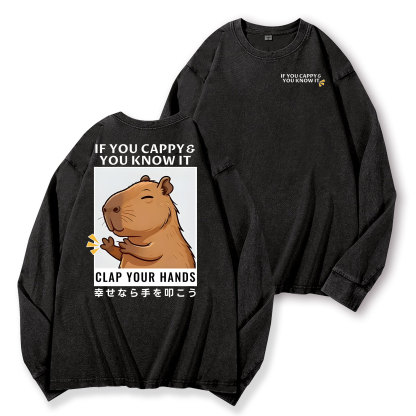 Capybara Vintage Washed Cotton Back Art Long-sleeve T-shirt