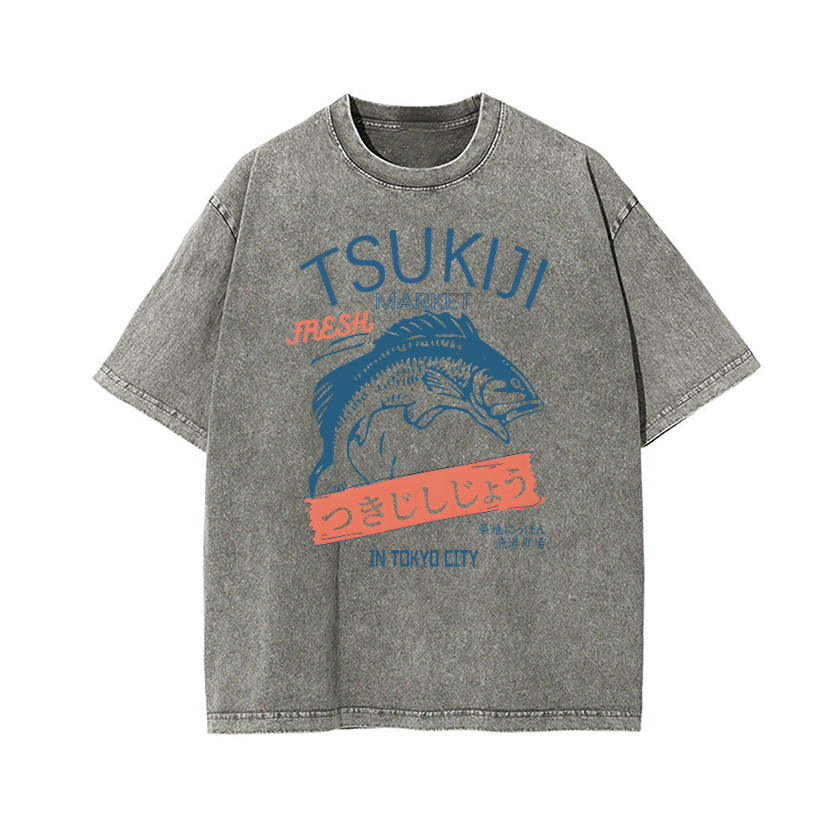 Tsukiji Fish Tokyo Vintage Wash Japanese Design T-Shirt