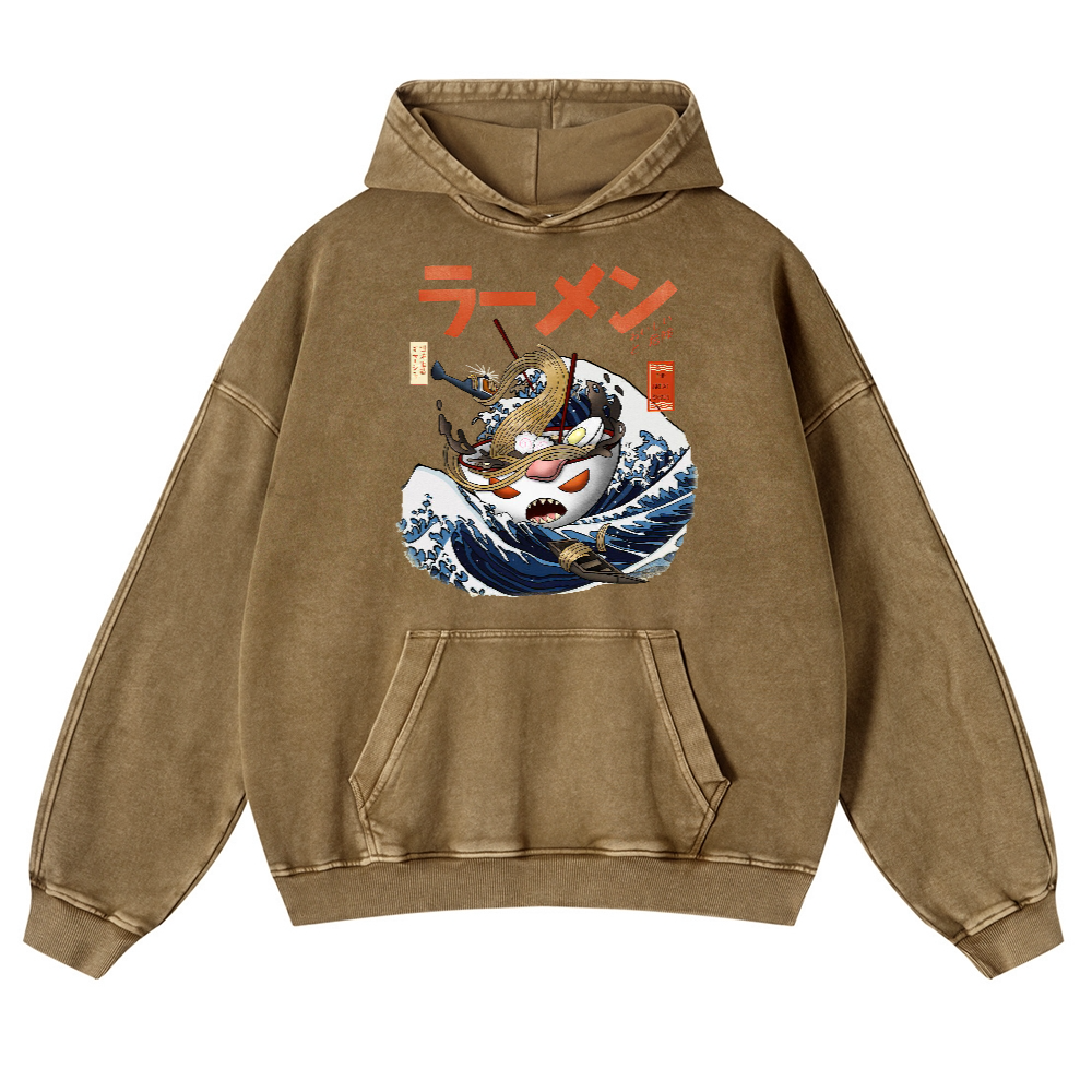 Ramen Wave Vintage Washed Thick Cotton Hoodie