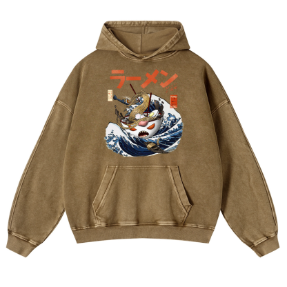 Ramen Wave Vintage Washed Thick Cotton Hoodie
