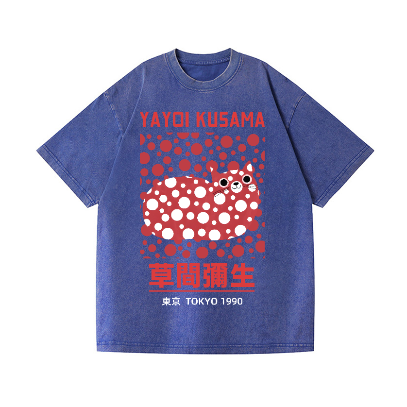 ミルク T.yayoi Yayoi Kusama Cat Vintage Wash Japanese Design T-Shirt
