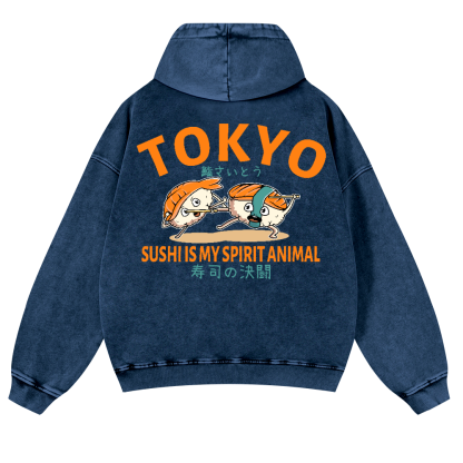 Sushi Vintage Washed Cotton Back Art Hoodie