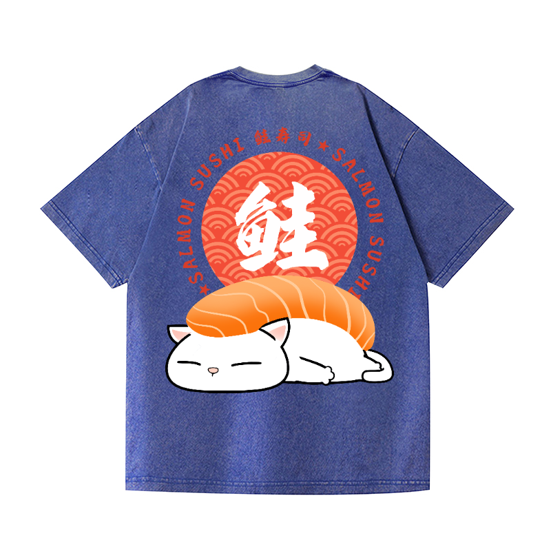 Cat Vintage Wash Japanese Design Back Art T-Shirt