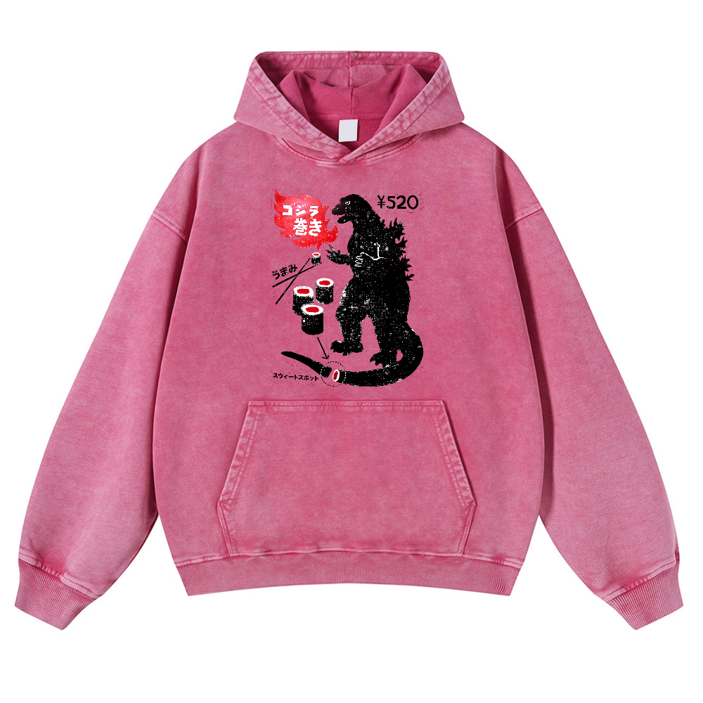Sushi Godzilla Vintage Washed Thick Cotton Hoodie