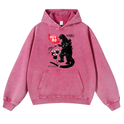 Sushi Godzilla Vintage Washed Thick Cotton Hoodie