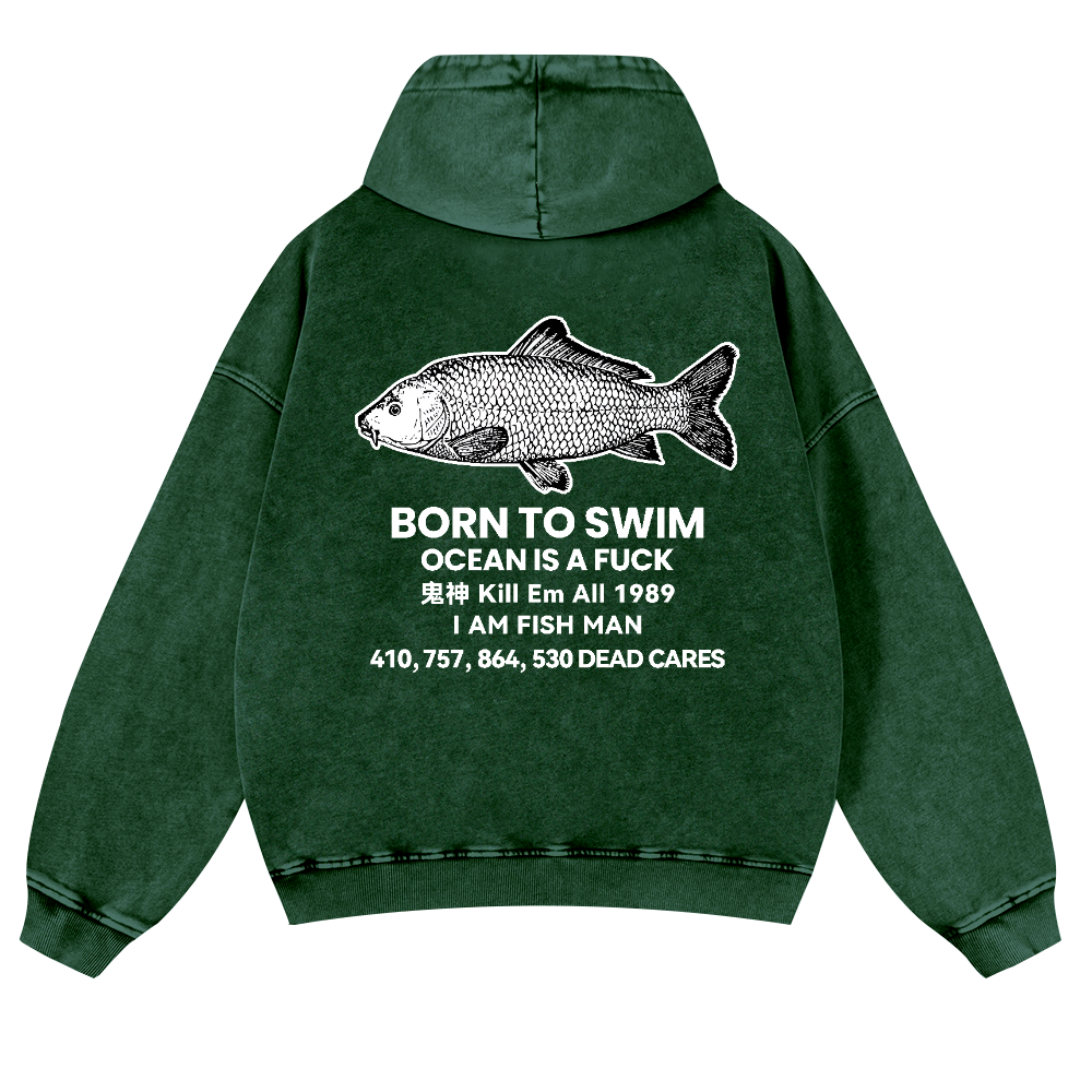 Fish Vintage Washed Cotton Back Art Hoodie
