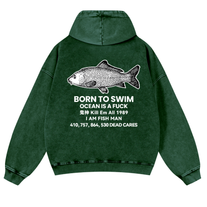 Fish Vintage Washed Cotton Back Art Hoodie