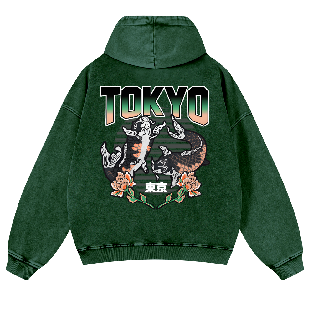 Tokyo Fish Vintage Washed Cotton Back Art Hoodie