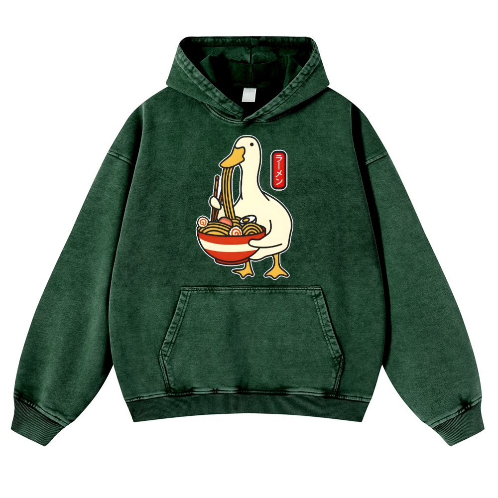 Duck and Ramen Vintage Washed Thick Cotton Hoodie