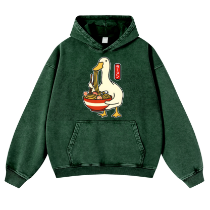 Duck and Ramen Vintage Washed Thick Cotton Hoodie