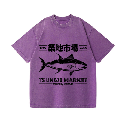 Tsukiji Market Tokyo Japan Fish Vintage Wash Japanese Design T-Shirt