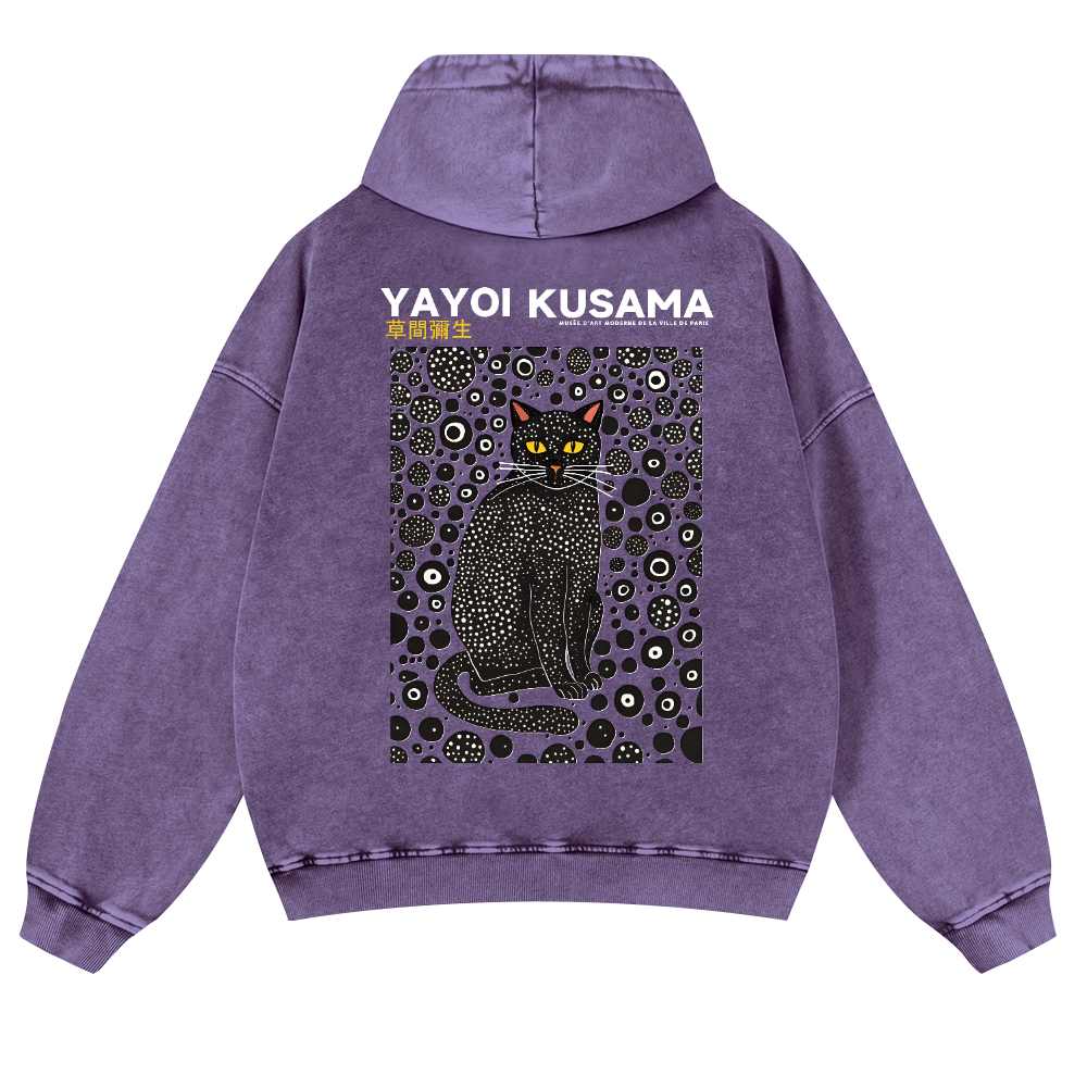 Yayoi Kusama Cat Vintage Washed Cotton Back Art Hoodie