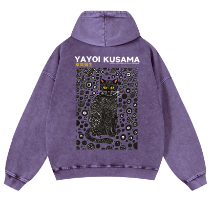 Yayoi Kusama Cat Vintage Washed Cotton Back Art Hoodie