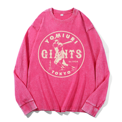 Tokyo Yomiuri Giants Baseball Vintage Cotton Wash Crewneck Long-Sleeve T-Shirt