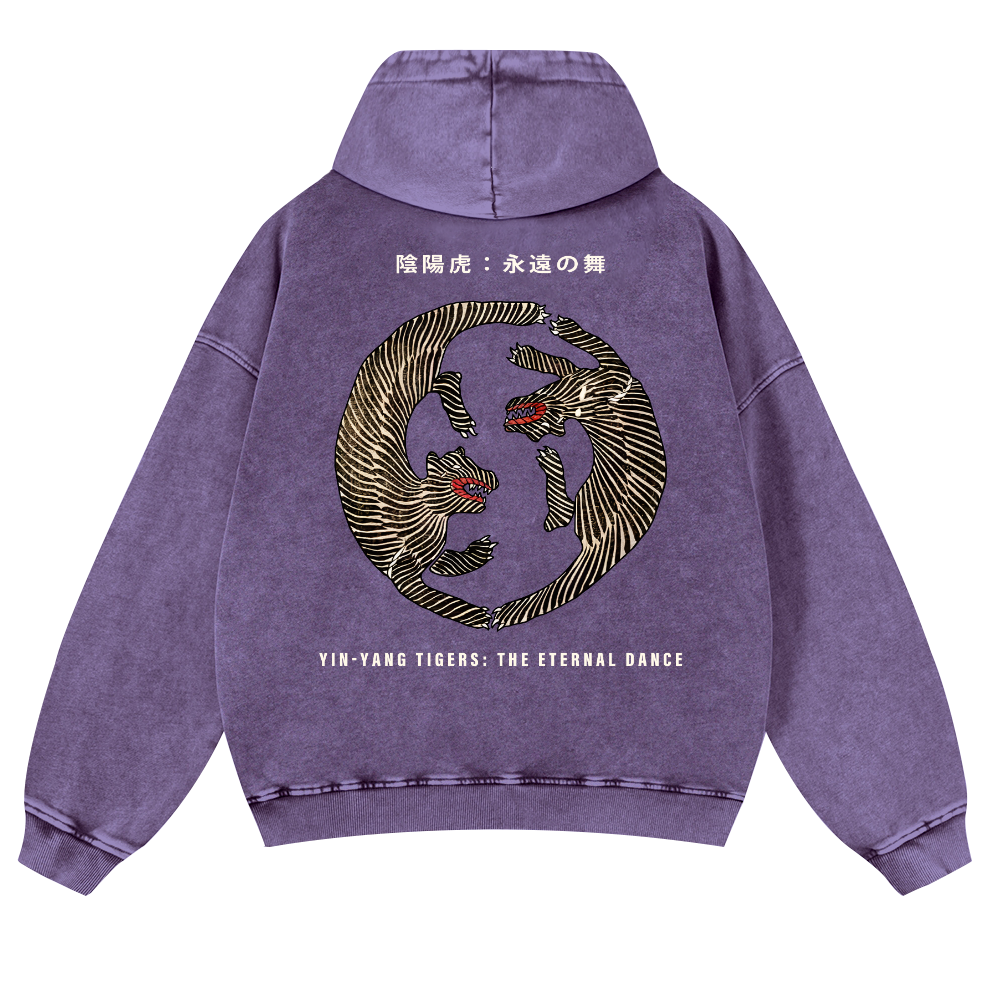 YIN-YANG Tigers Vintage Washed Cotton Back Art Hoodie