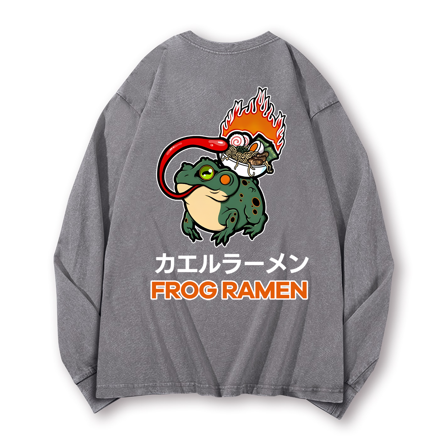 Frog Ramen Vintage Washed Cotton Back Art Long-sleeve T-shirt