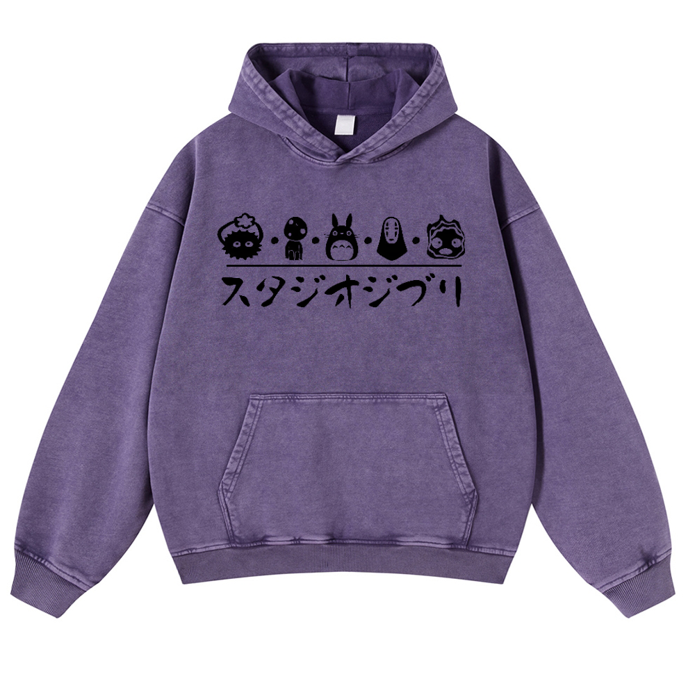 Ghibli No Face Kaonashi Totoro Vintage Washed Thick Cotton Hoodie