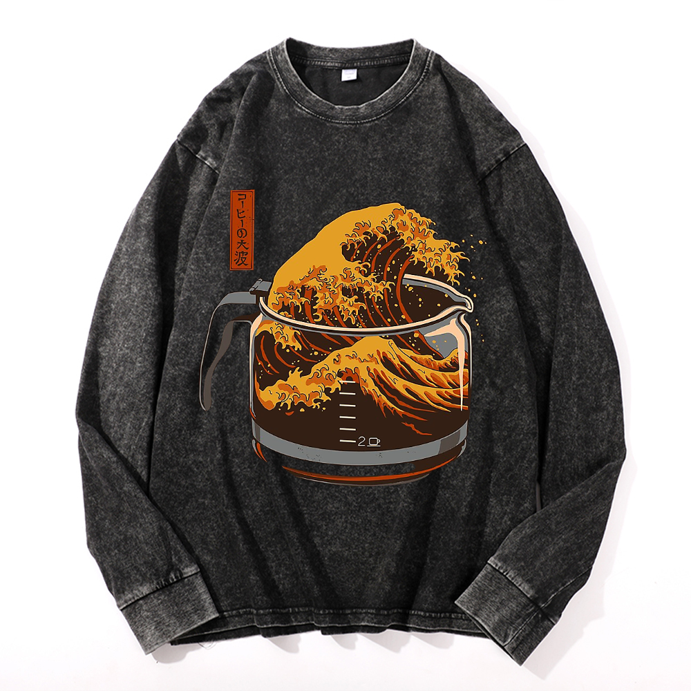 The Great Wave off Kanagawa Vintage Cotton Wash Crewneck Sweatshirt