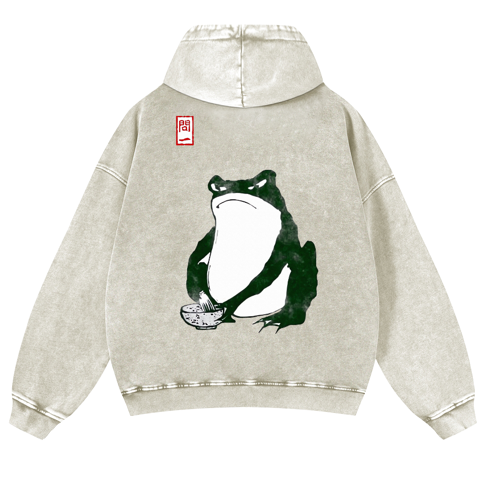 Frog Making Matcha Vintage Washed Cotton Back Art Hoodie