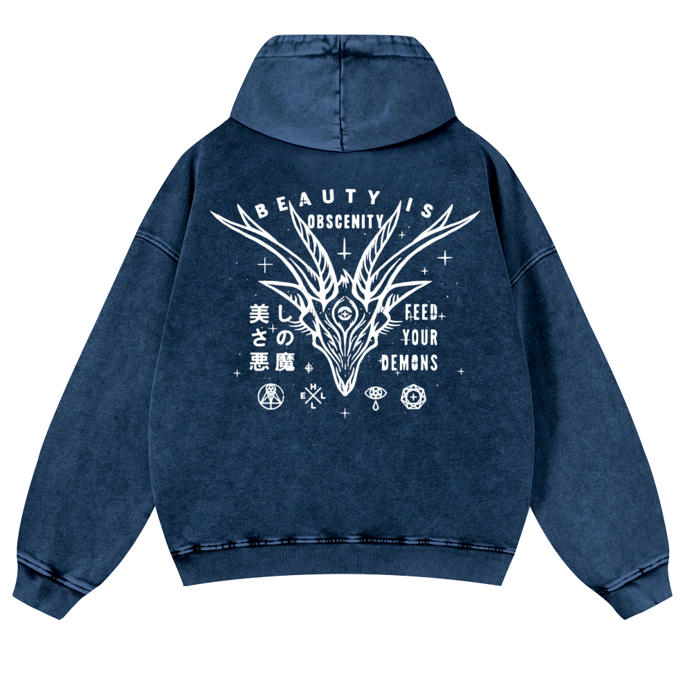 Demons Vintage Washed Cotton Back Art Hoodie