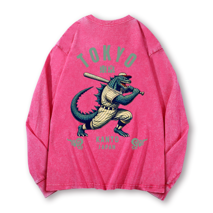 Tokyo Kanto Japan Vintage Washed Cotton Back Art Long-sleeve T-shirt