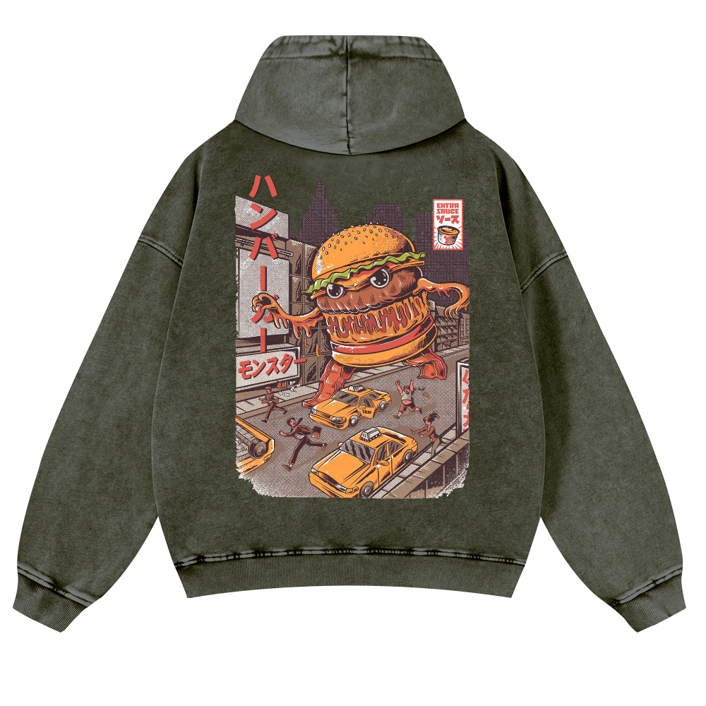 Hamburger Vintage Washed Cotton Back Art Hoodie