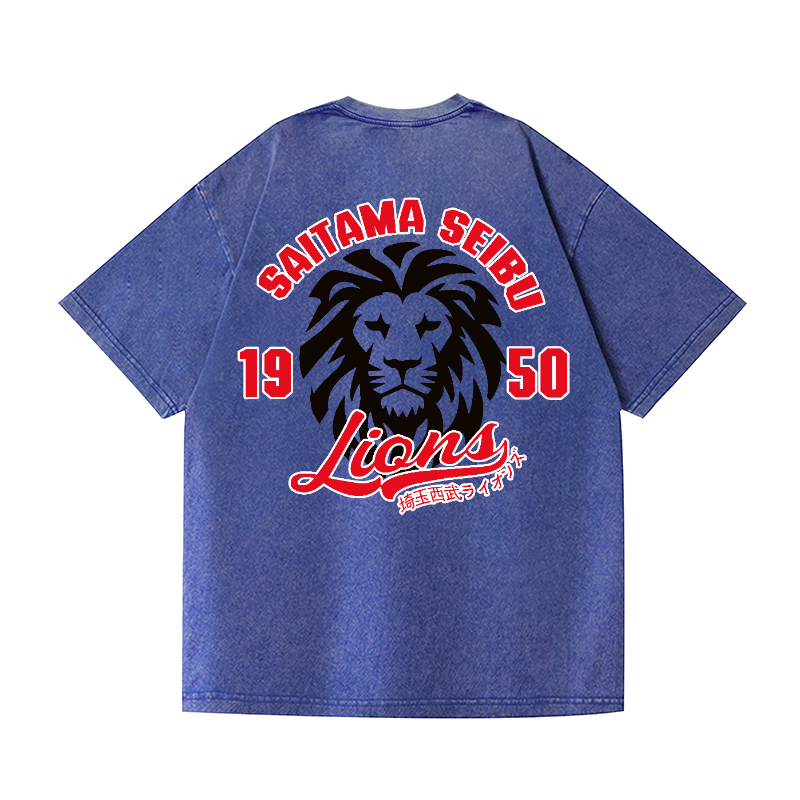 Saitama Seibu Lions Vintage Wash Japanese Design Back Art T-Shirt