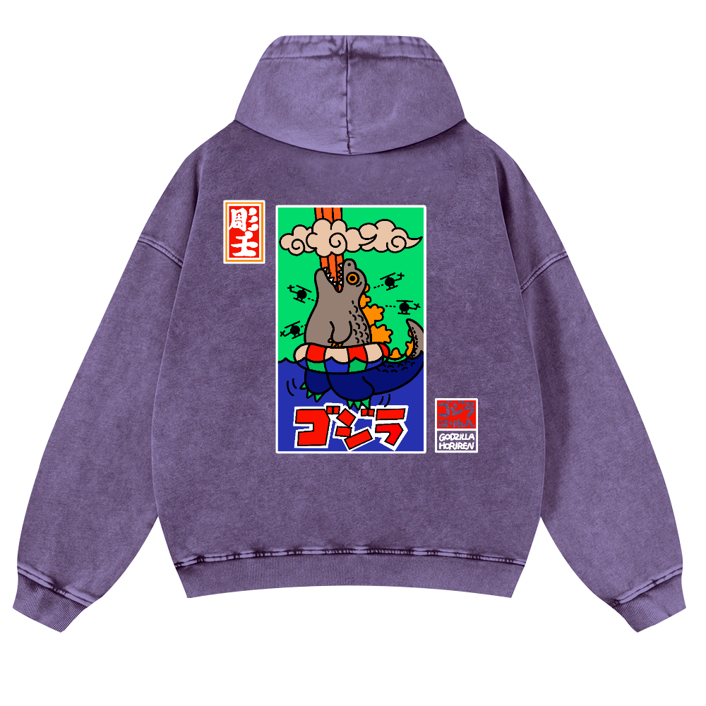Godzilla Vintage Washed Cotton Back Art Hoodie