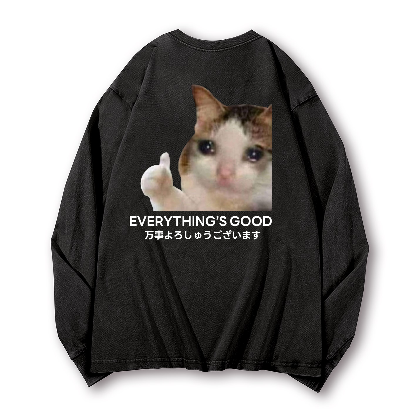 Cat Vintage Washed Cotton Back Art Long-sleeve T-shirt