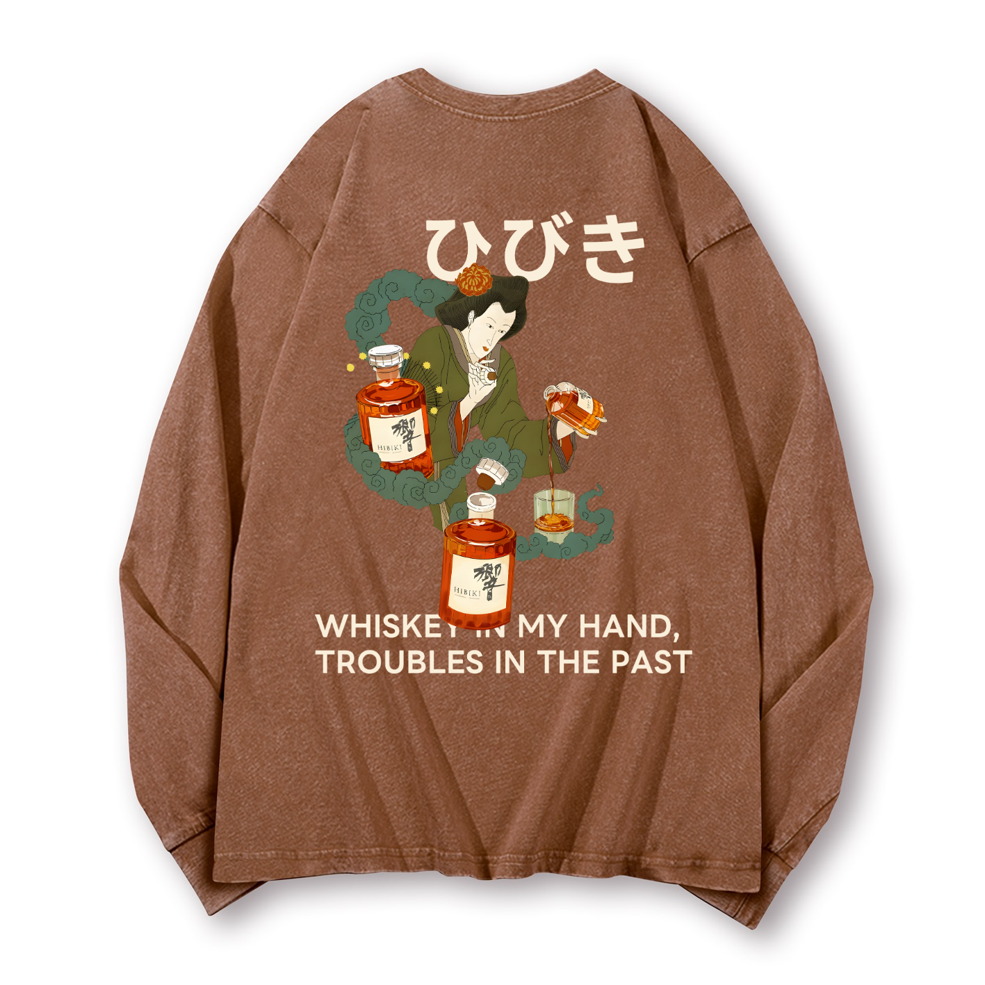 Hibiki Whisky Vintage Washed Cotton Back Art Long-sleeve T-shirt