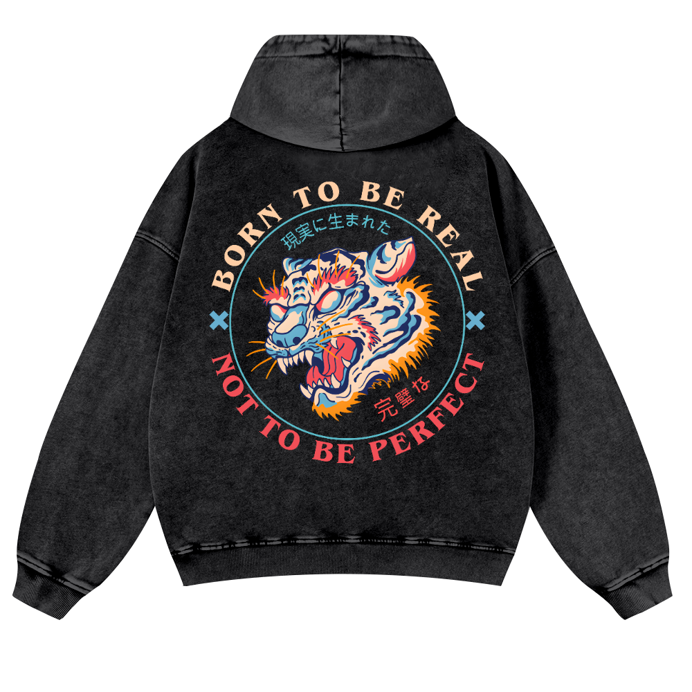 Tiger Vintage Washed Cotton Back Art Hoodie