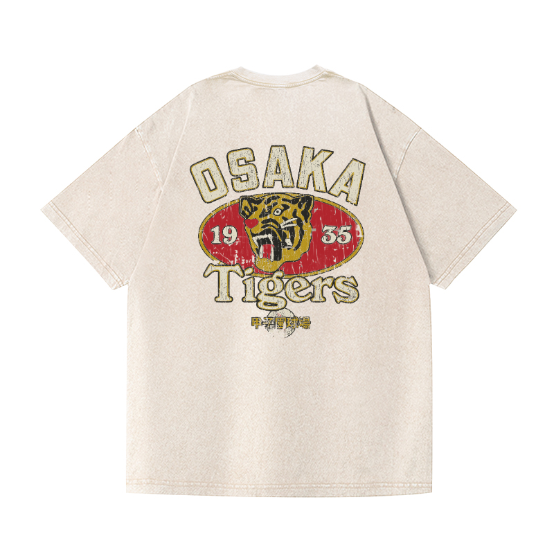 Osaka Hanshin Tigers Vintage Wash Japanese Design Back Art T-Shirt