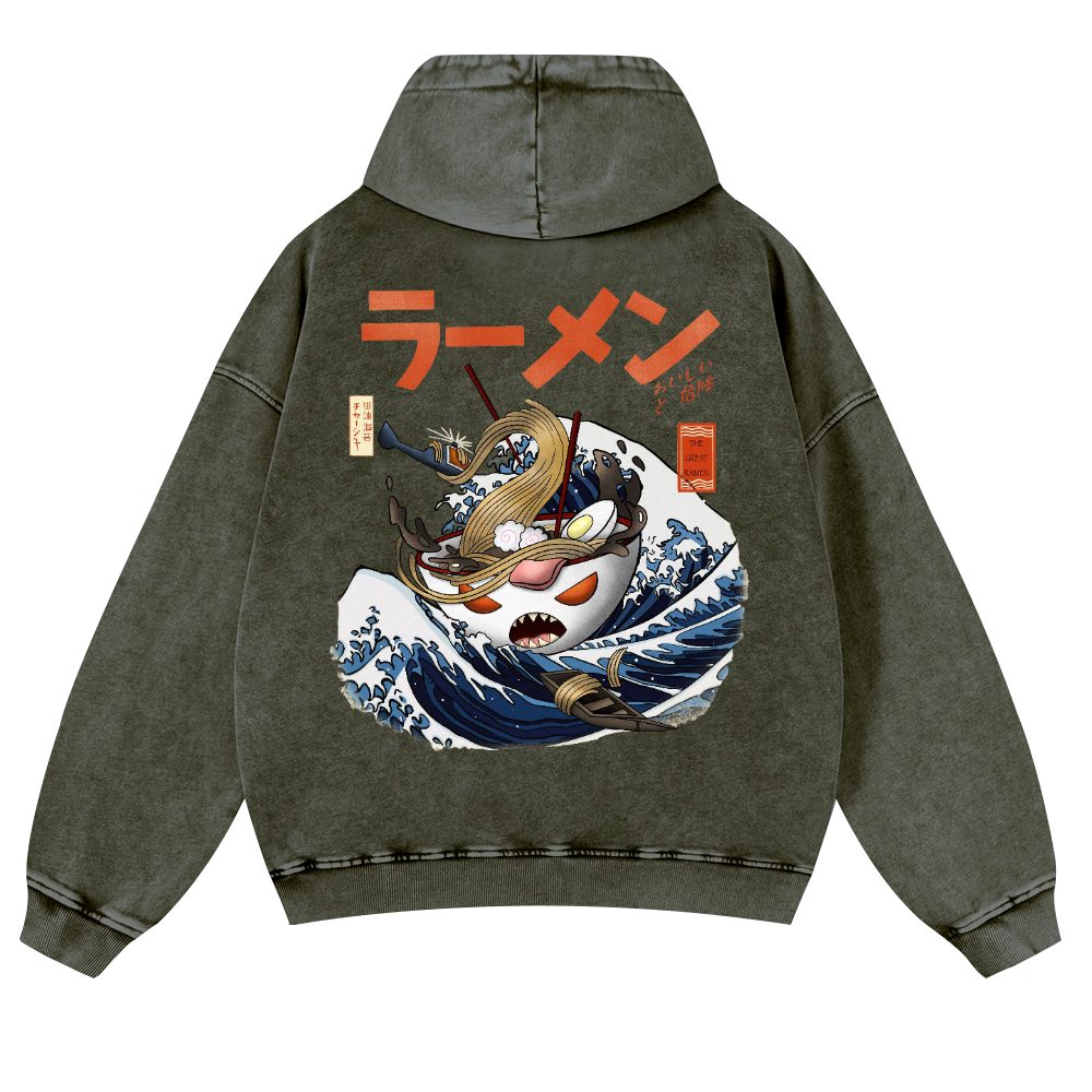 Ramen Wave Vintage Washed Cotton Back Art Hoodie