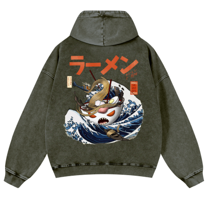 Ramen Wave Vintage Washed Cotton Back Art Hoodie