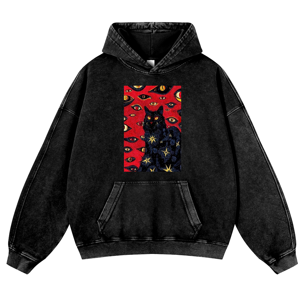 Cat Vintage Washed Thick Cotton Hoodie