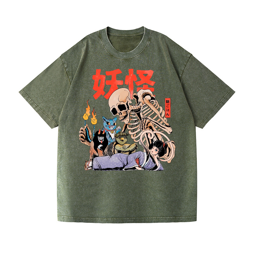 A Mysterious Group of Japanese Yokai Vintage Wash Japanese Design T-Shirt