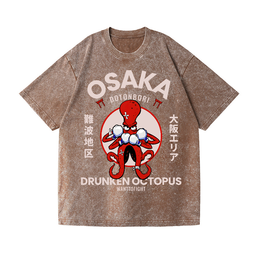 Osaka Drunken Octopus Vintage Wash Japanese Design T-Shirt