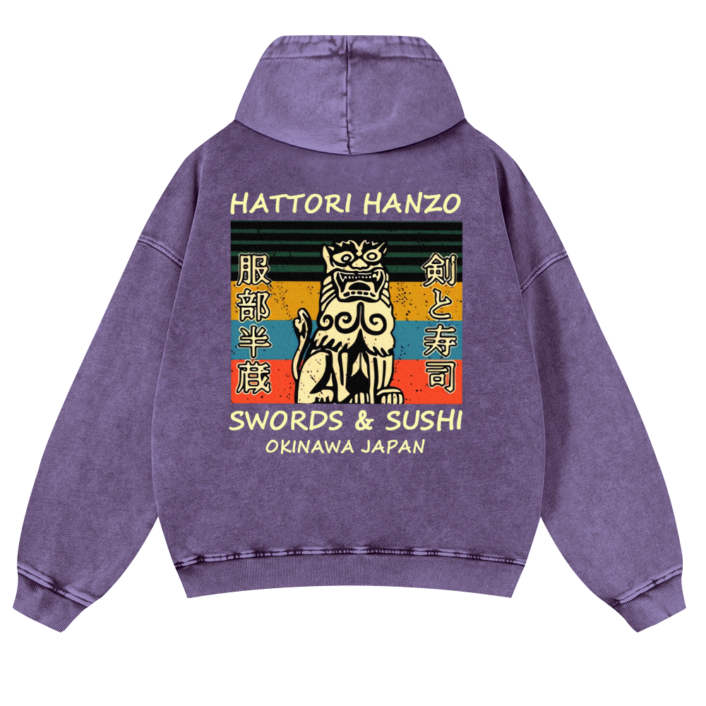 Okinawa Hattori Hanzo Vintage Washed Cotton Back Art Hoodie