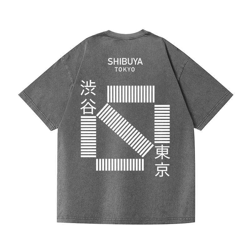 Shibuya Tokyo Vintage Wash Japanese Design Back Art T-Shirt