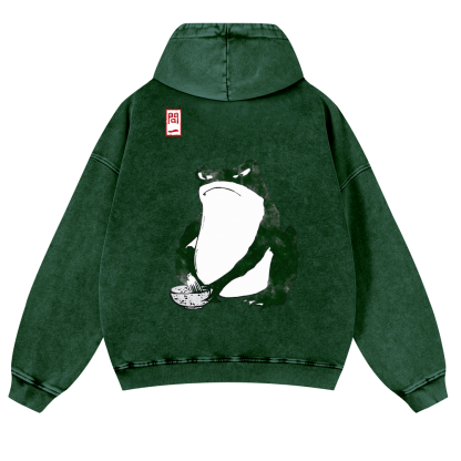Frog Making Matcha Vintage Washed Cotton Back Art Hoodie