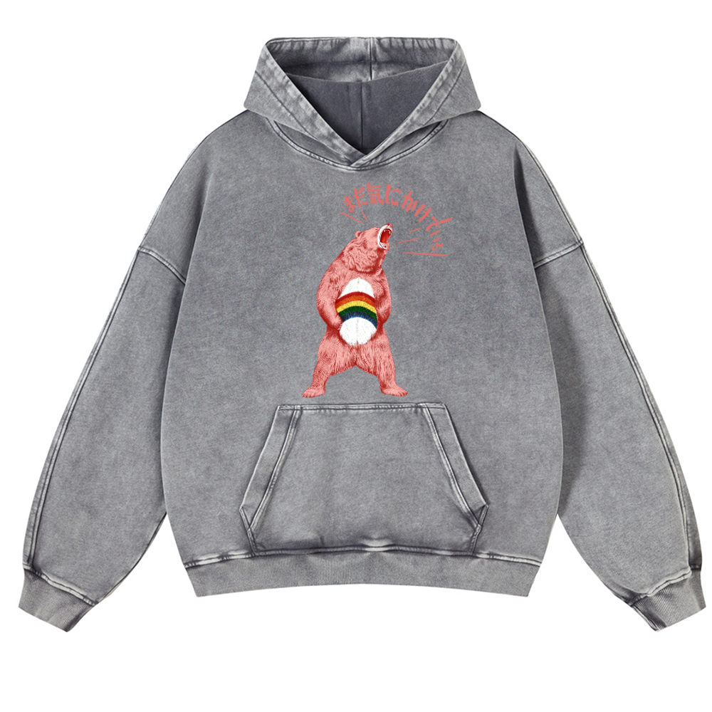 Bear Vintage Washed Thick Cotton Hoodie