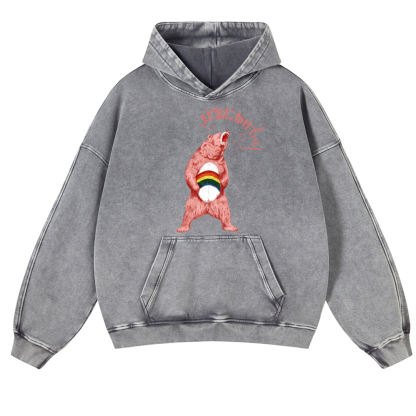 Bear Vintage Washed Thick Cotton Hoodie