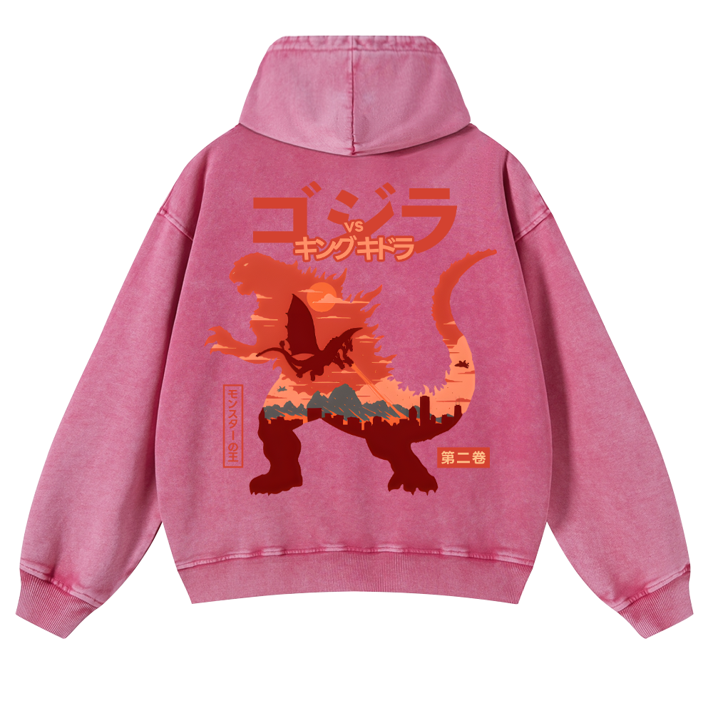 Godzilla Vintage Washed Cotton Back Art Hoodie