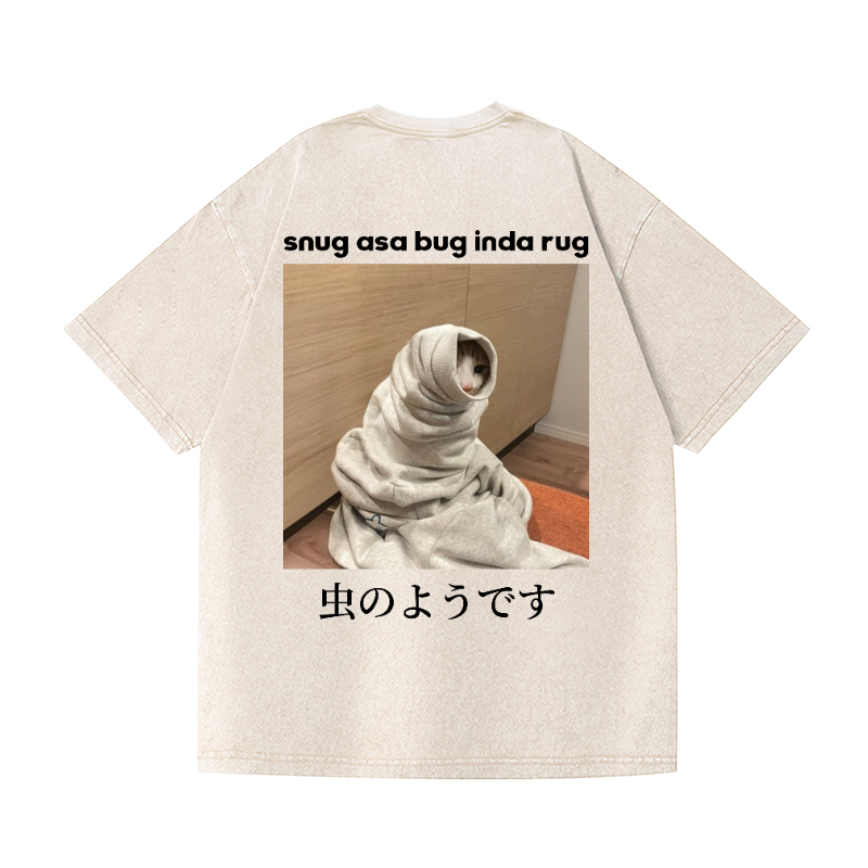 Snug Cat Vintage Wash Japanese Design Back Art T-Shirt