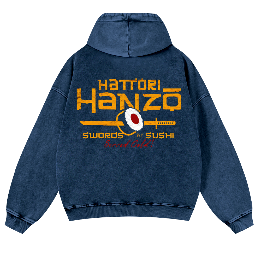 Okinawa Hattori Hanzo Sushi Vintage Washed Cotton Back Art Hoodie