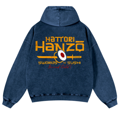 Okinawa Hattori Hanzo Sushi Vintage Washed Cotton Back Art Hoodie