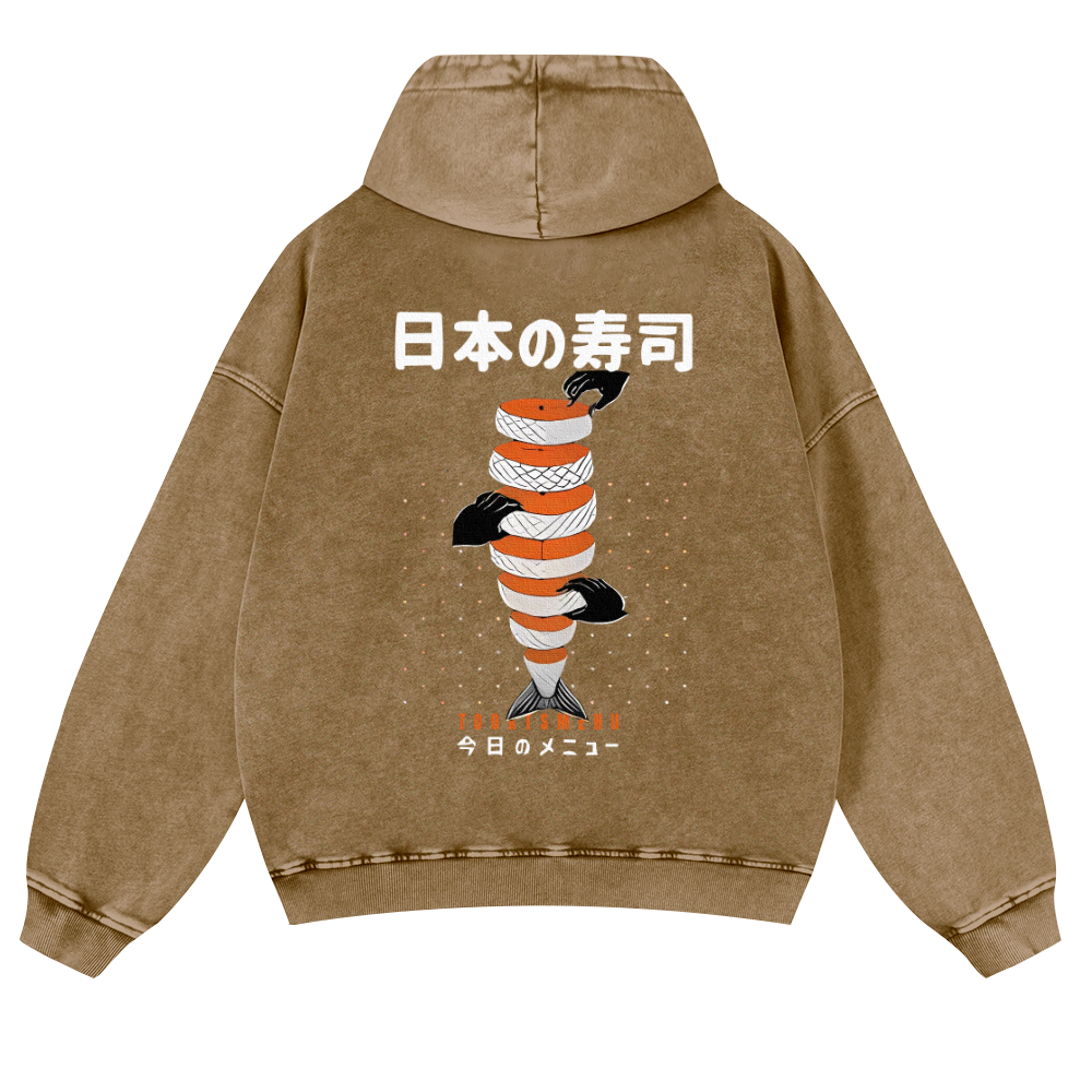 Delicious Salmon Sushi Vintage Washed Cotton Back Art Hoodie